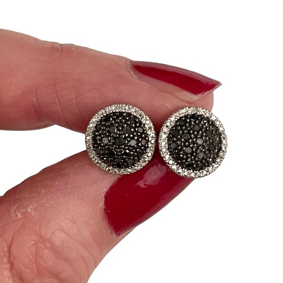 Cubic Zirconia Round Halo Stud Earrings 925 Sterling Silver New Black and White - Picture 10 of 11